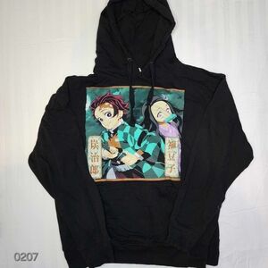 Preowned Unisex Black Demon Slayer Cotton Hoodie Size Large Tanjiro, Nezuko